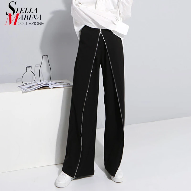 New 2018 Korean Style Women Full length Black Straight Pants With Front