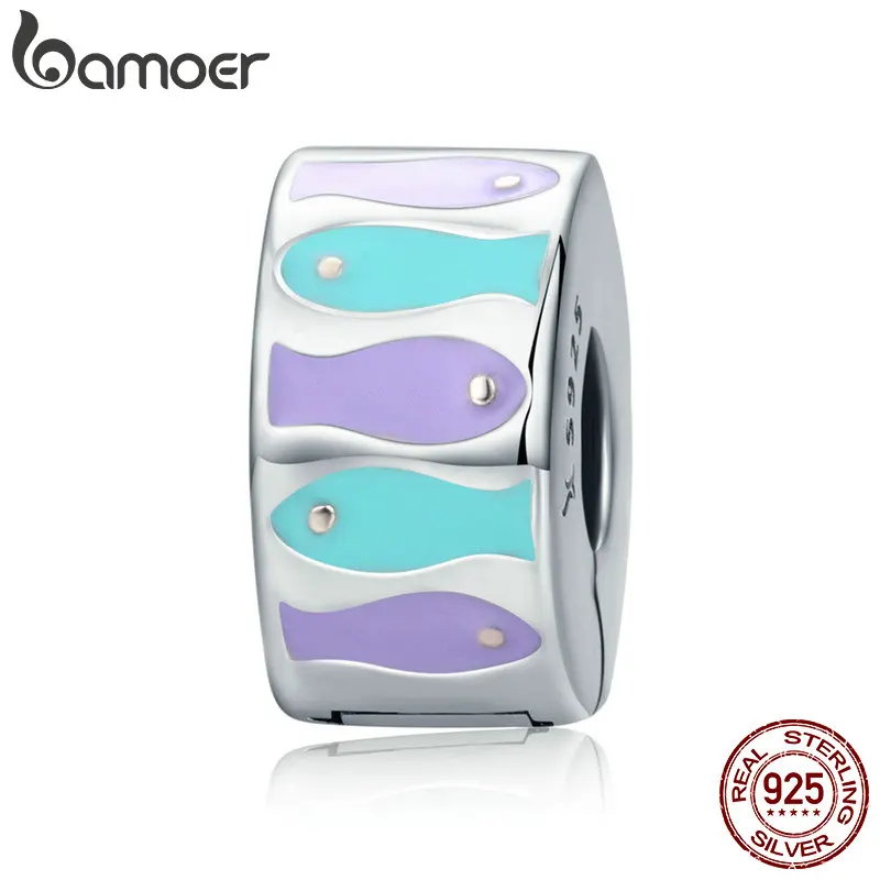 

BAMOER 100% 925 Sterling Silver Spring Collection Stackable Colorful Fish Stopper Beads fit Bracelets DIY Jewelry Making SCC619