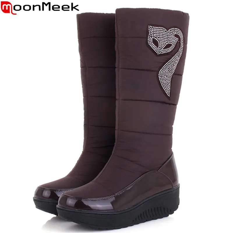 

MoonMeek fashion new arrive women boots winter Down waterproof Keep warm snow boots round toe platform mid calf boots plus size