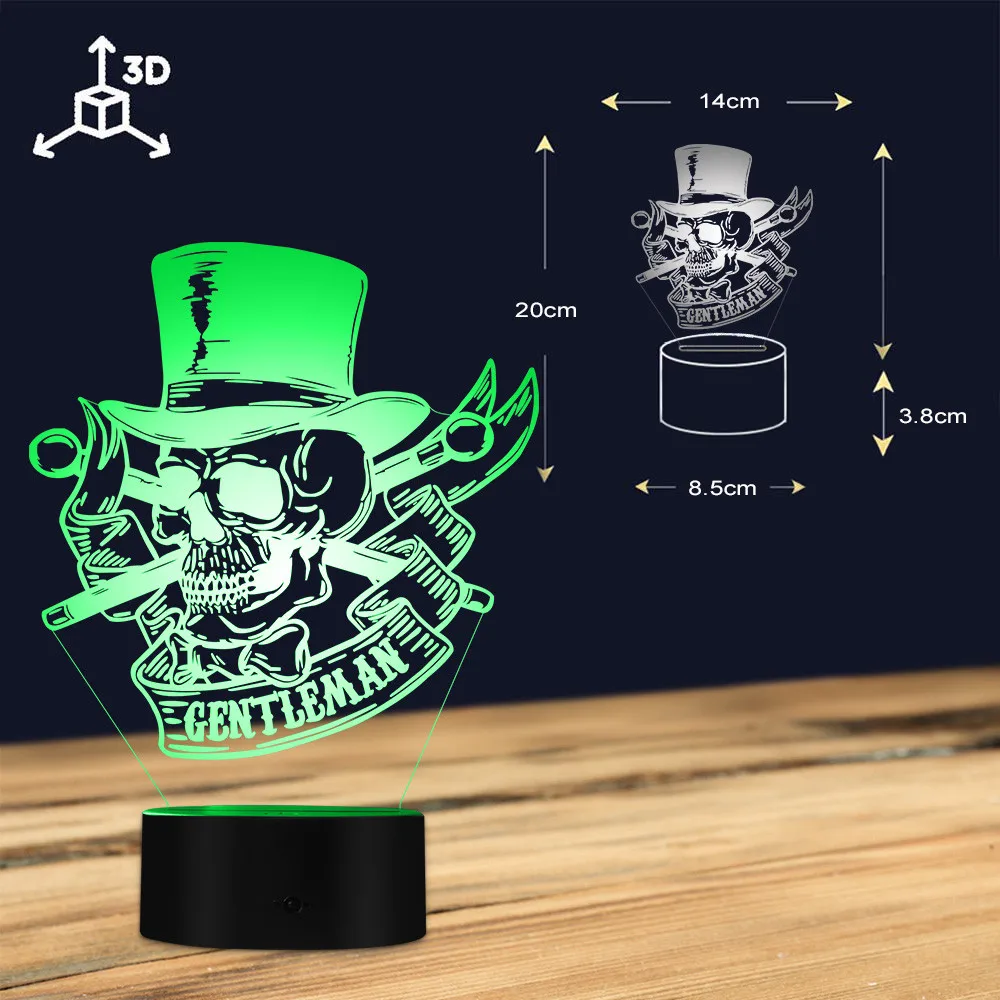 Г-н джентльмен череп с Top Hat 3D Оптические иллюзии ночника стимпанк Скелет светодиодный Ночные огни любителей черепа Украшения в спальню