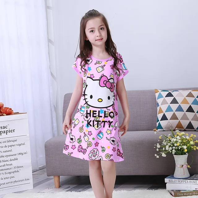 AA855 Summer Kids Sleeping Dress Toddler Girls Nightgown Short sleeved
