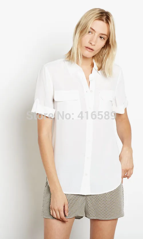 EQ натуральный шелк, одноцветная женская блузка с коротким рукавом, женская шелковая рубашка, весна-лето