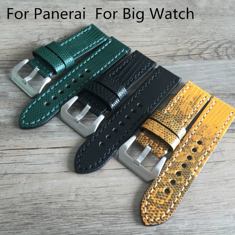 Handmade 22mm 24mm 26MM Vintage Yellow Black Green Lizard Skin Leather Strap Retro Watchband For Pam