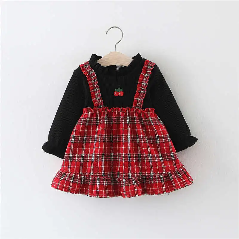 BibiCola 2019 New Arrival Ball Gown Lovely Cheery Front Plaid Casual Long Sleeve Plus Velvet Thicken Cotton Toddler Girls Dress | Детская