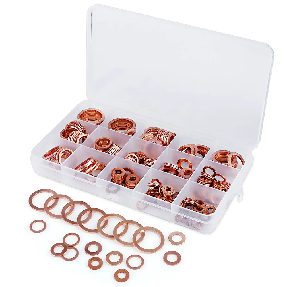 150pcs Solid Copper Washers Flat Ring Sump Plug Oil Seal Car