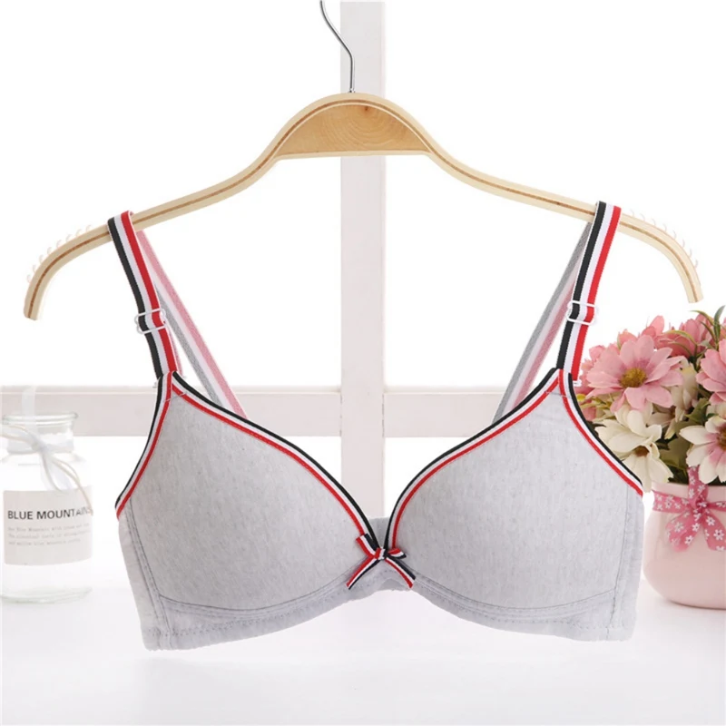 

Push Up Bra Stylish Comfortable Striped Back Closure Patchwork Color Girl Thin Thick Underwire Bra with Bow Adjustable Straps