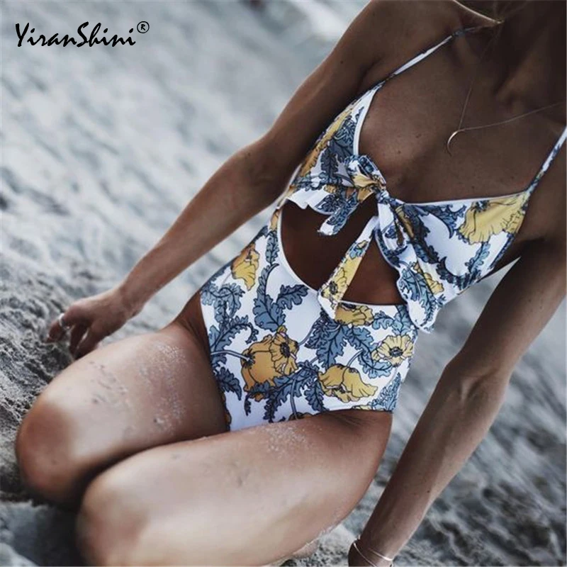 

YIRANSHINI 2018 Women Floral Printed Swimsuit Brazilian Micro Bikini Set Push Up Halter Beach Bathing Suit High Waist Swimwear