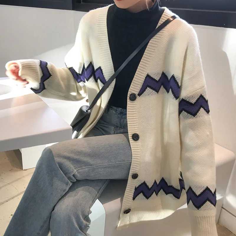 

3 colors 2018 korean chic style autumn and winter vintage style o neck knitted sweaters womens cardigans womens (F1341)