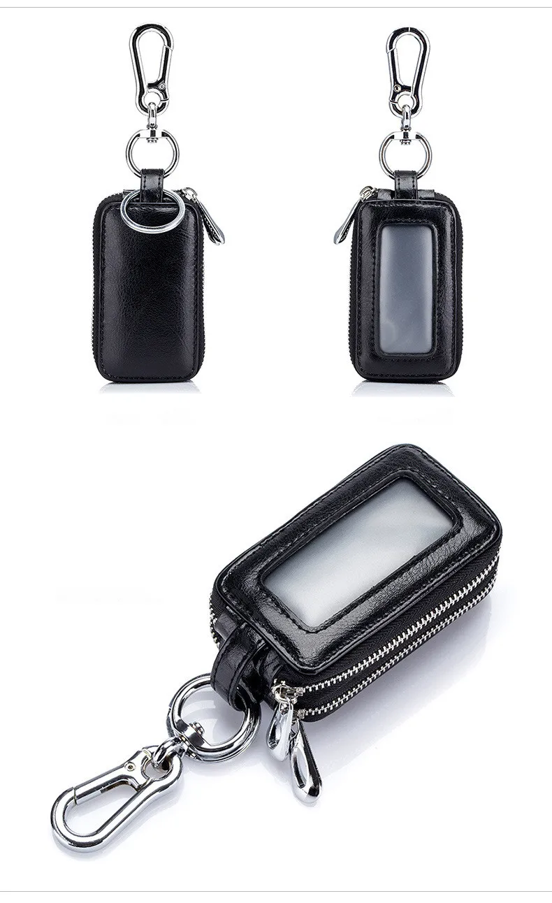 Брендовый винтажный Автомобильный держатель для ключей, смарт-ключница, настоящая коровья кожа, спилок, двойная молния, чехол для ключей для дома с прозрачным окном