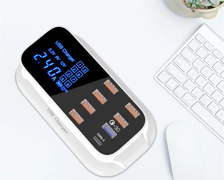 Online Pengisian Cepat 3.0 Smart USB TYPE C Charger Station LED Display Cepat Pengisian Power Adapter Desktop Strip Ponsel Usb charger