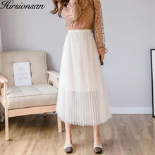 Hirsionsan женские милые юбки 3 цвета весна осень высокая талия эластичная сексуальная сетка модная плиссированная миди юбка для женщин