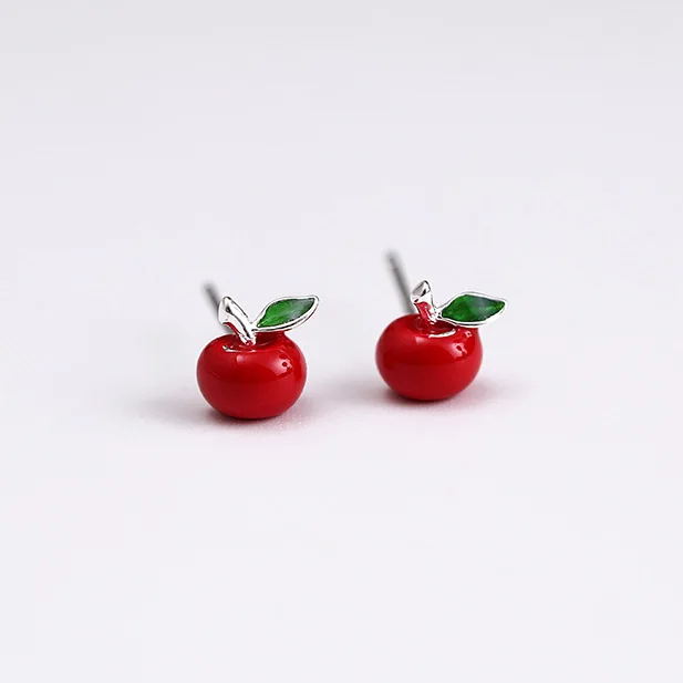 red apple earrings 100% 925 Sterling silver Jewelry fashion Hypoallergenic Stud earrings for women girl Christmas gift