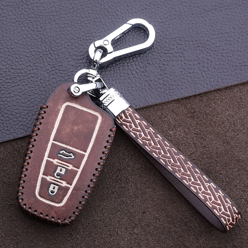 

Gift Car Retro Genuine Leather Keychain Case Cover Holder For Toyota C-HR CHR Camry RAV4 Prius Prado Accessories 2/3 Button Key