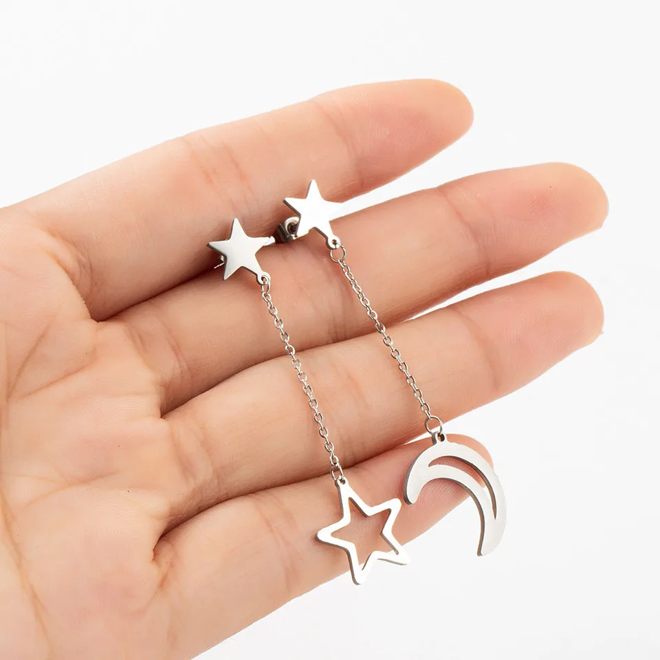 

Charm Stainless steel Women's Stud Earrings Fashion Golden & Silver Star Moon Starry Earrings for women Stainless steel jewelry
