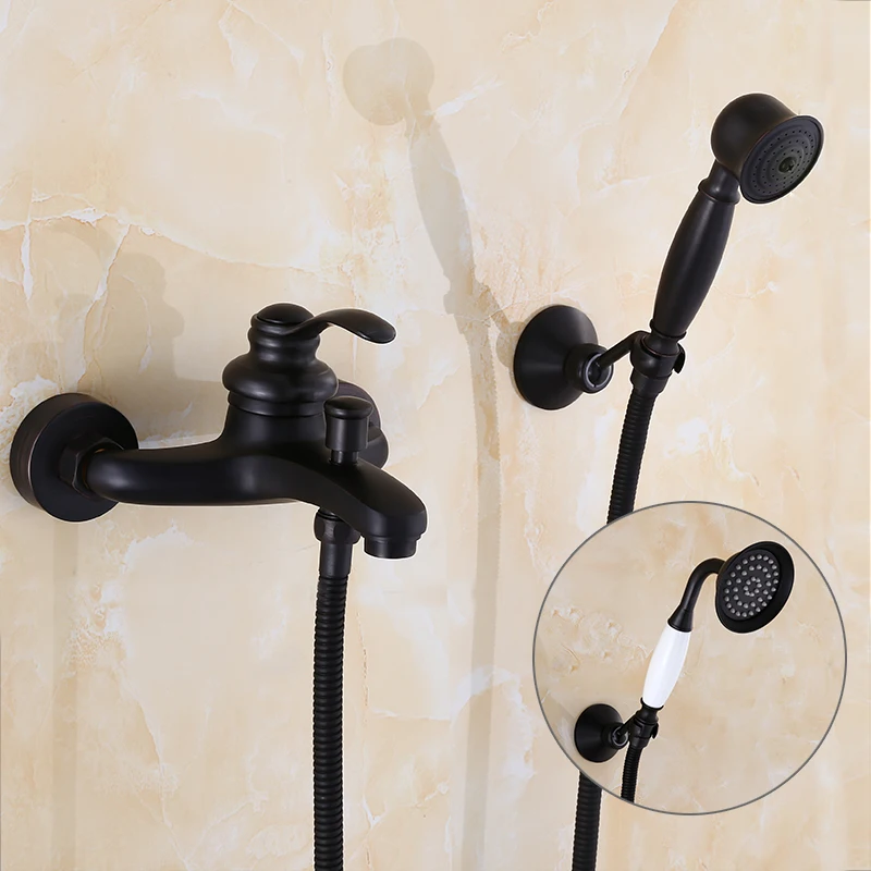 Luxury Black Bathroom Shower Set Wall Mounted Shower Faucet Ceramic