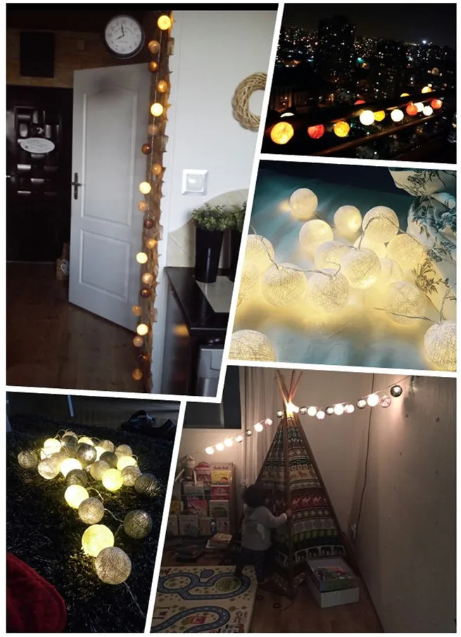 Thai style sweet Pastel cotton ball string lights Bedroom Fairy Nursery Night Light garland holiday LED battery powered wedding