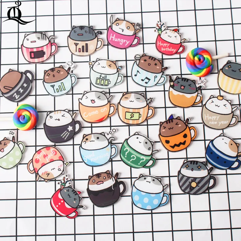 

1 PCS mix The cat cups cartoon mix dog for Clothing Acrylic Badges Kawaii Icons on The Backpack Pin Brooch Badge Z67
