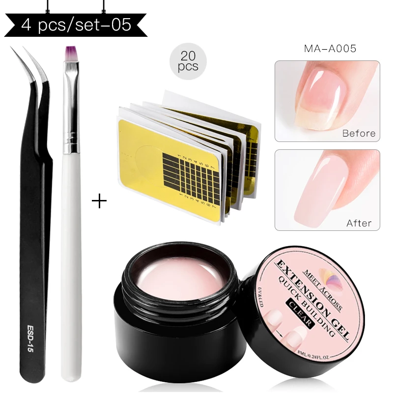 

MEET ACROSS 6 colors Quick Building Gel Poly UV Gel For Finger Extension UV Gel Polish Forms for Nail Extension Manicure