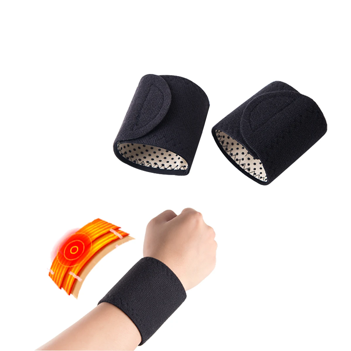 1pair Tourmaline Self Heating Wrist Bracers Keep Warm Pain Relief Anti Cold Resistance Magnetic Therapy Body Health Care