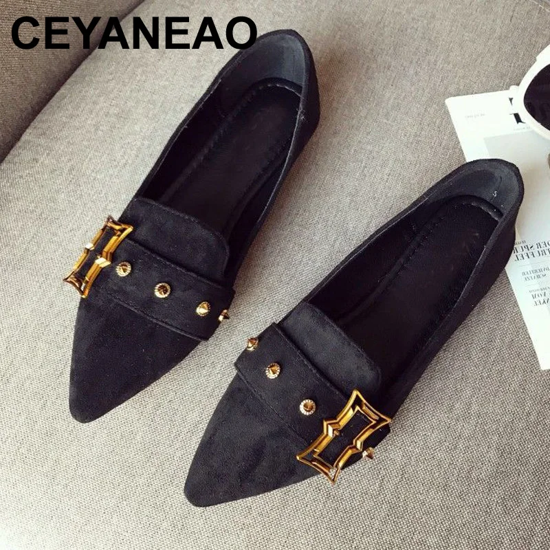

CEYANEAO2018 Fashion Spring Autumn Shoes Women Ballet Flats Rivet Slip-On Woman Single Shoes Ladies Soft Females FootwearE813