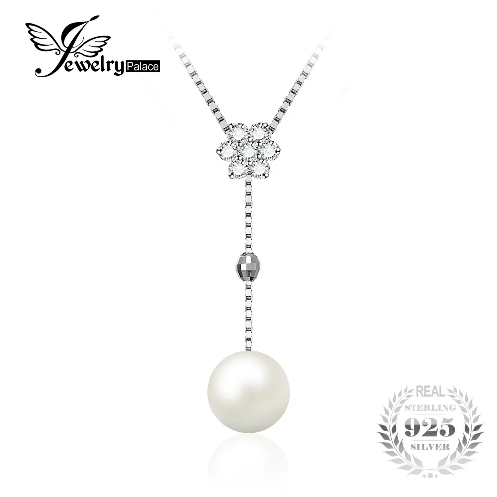 

JewelryPalace Flower Round 8mm Freshwater Cultured Pearl Box Chain Choker Strand Beads Necklace 925 Sterling Silver 18 Inches