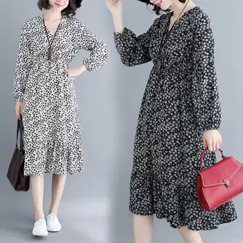 

New Autumn and Winter Traditional Easy Long sleeves Cotton and Linen Woman National Wind Costume Printing Dress NY1881874