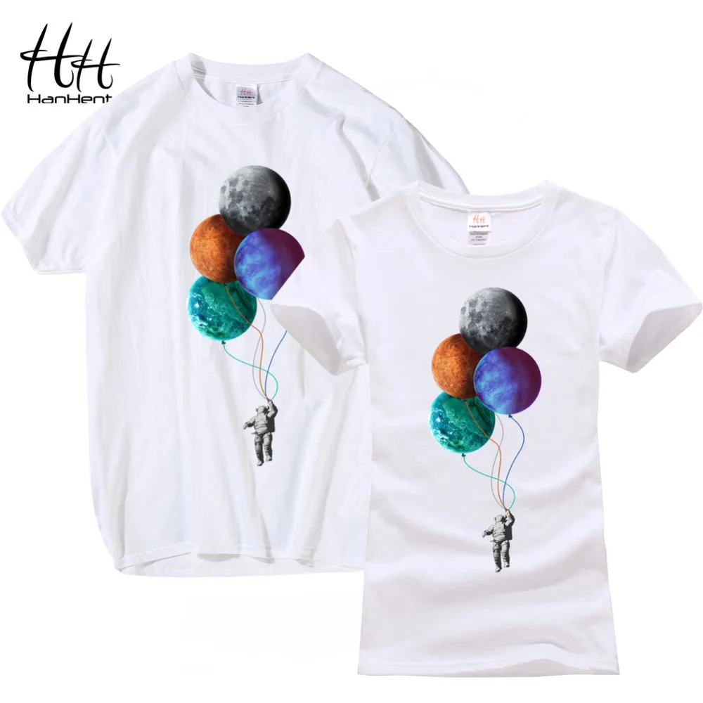 

HanHent New 100% Cotton T Shirt Lovers Funny Print Casual O Neck Short Sleeve Moon T-shirts For Couples Women And Men Tshirts