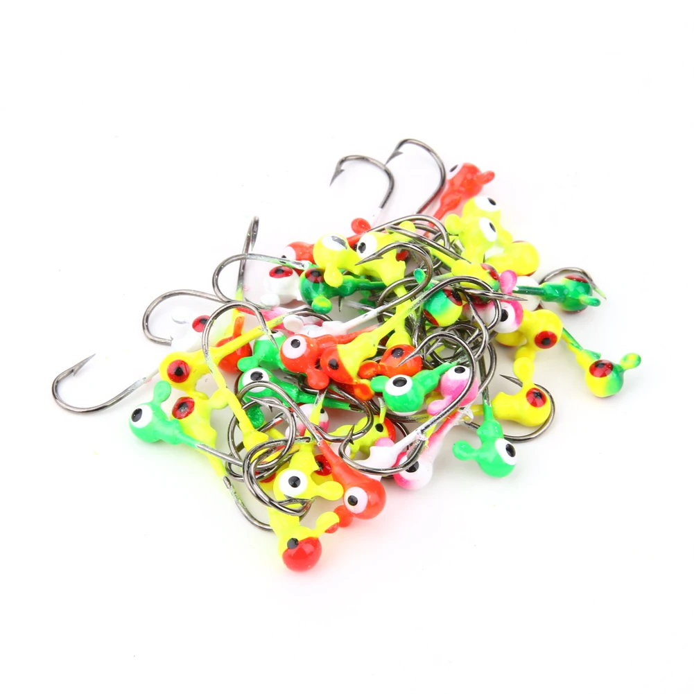 50pcs/lot 2cm/1g Crank Jig Head Hook Round Jigs Head Fishing Lures Baits Jig Hook Fish Mix Color