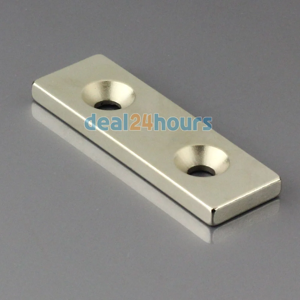 

1PC Big N50 Super Strong Block Cuboid Neodymium Magnets 60 x 20 x 5 mm 2 Countersunk Hole 5mm Rare Earth OMO Magnetics!