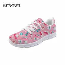 INSTANTARTS повседневное для девочек подростков сетки Спортивная обувь Забавный розовый стоматолог печати женщина Laceup плоские туфли, дышащие Лоферы прогул