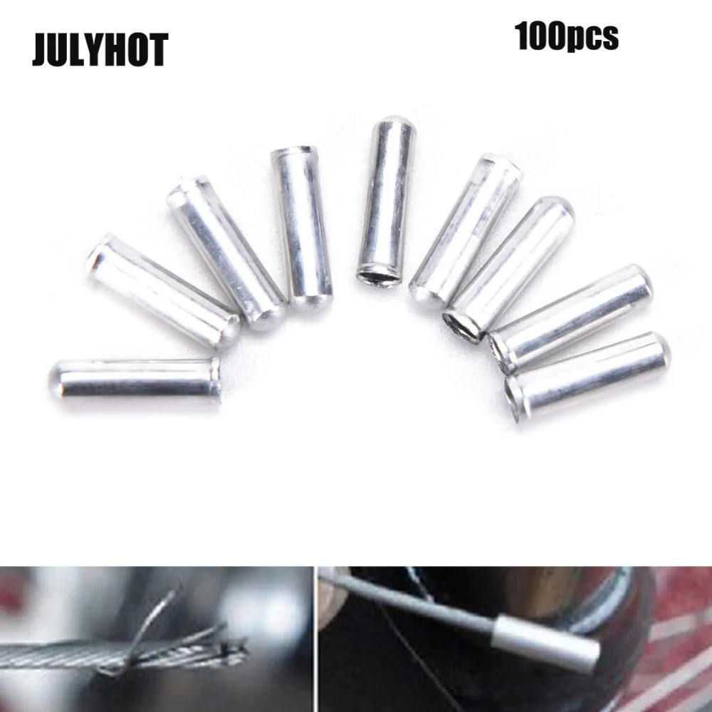 100pc Aluminum Bike Bicycle Brake Shifter Inner Cable Tip Wire End Cap Blue