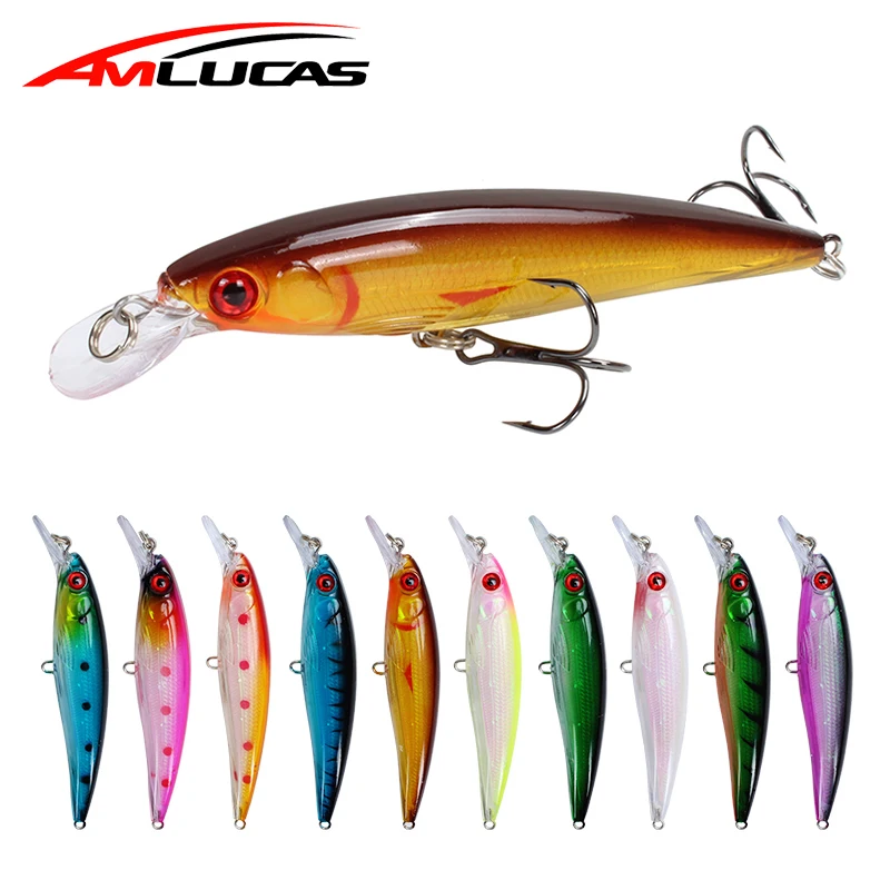 Amlucas Minnow Fishing Lure Laser Hard Bait 11cm 13.5g Floating Fishing Wobblers Crankbait 3D Eyes Swimbait Peche Fishing Tackle