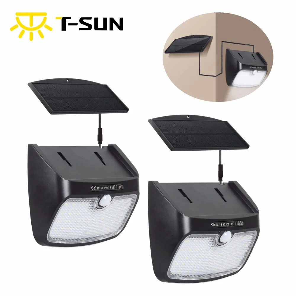 

T-SUNRISE 2PCS PACK 48 LED Solar Light Motion Sensor Spotlight with Separate Solar Panel 3 Modes LED Solar Light for Garden Yard