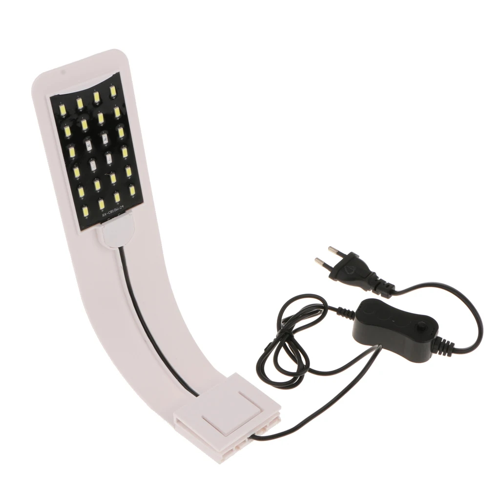 10W LED Aquarium Light Arm Clip on Plant Grow Fish Tank Lighting Lamp-Blue White Lighting EU Plug 220V	(White Lamp)