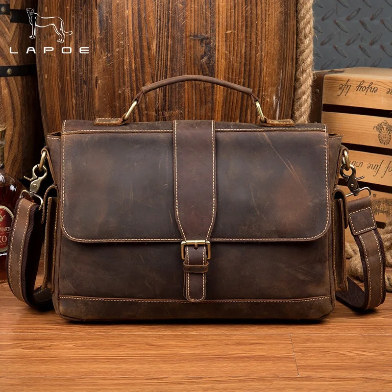 LAPOE 2018 New Men Shoulder Bag Vintage Genuine Leather Men Bag Brand Vintage Crossbody Bags Male Briefcase Business Bag Tote LAPOE 2018 New Men Shoulder Bag Vintage Genuine Leather Men Bag Brand Vintage Crossbody Bags Male Briefcase Business Bag Tote