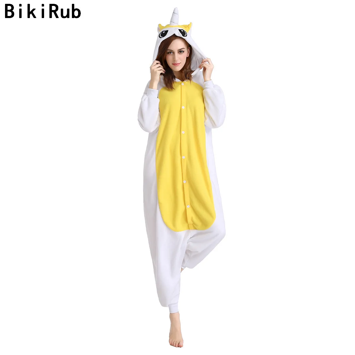 

BIKIRUB Adult Winter Pajamas Cutest Yellow Unicorn Cartoon Nightwear Pyjama Women Men Fleece Hooded Animal Pajama Sets Sleepwear