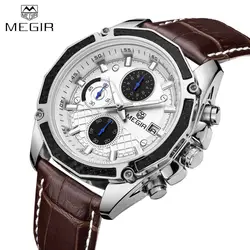 MEGIR 2015 Для мужчин s часы лучший бренд класса люкс аналоговые кварцевые часы Для мужчин мужские из натуральной кожи наручные часы календарь