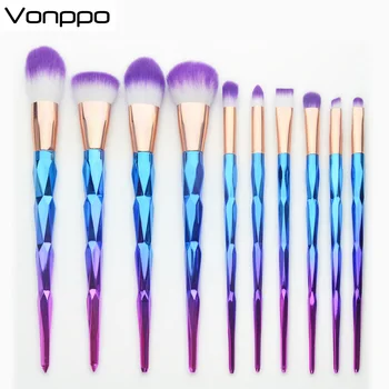 

10Pcs Diamond Makeup Brushes Tools Set Diamond Handle Purple-White Synthetic Hair Gold Tube Blush Powder Eyeshadow, As A Gift