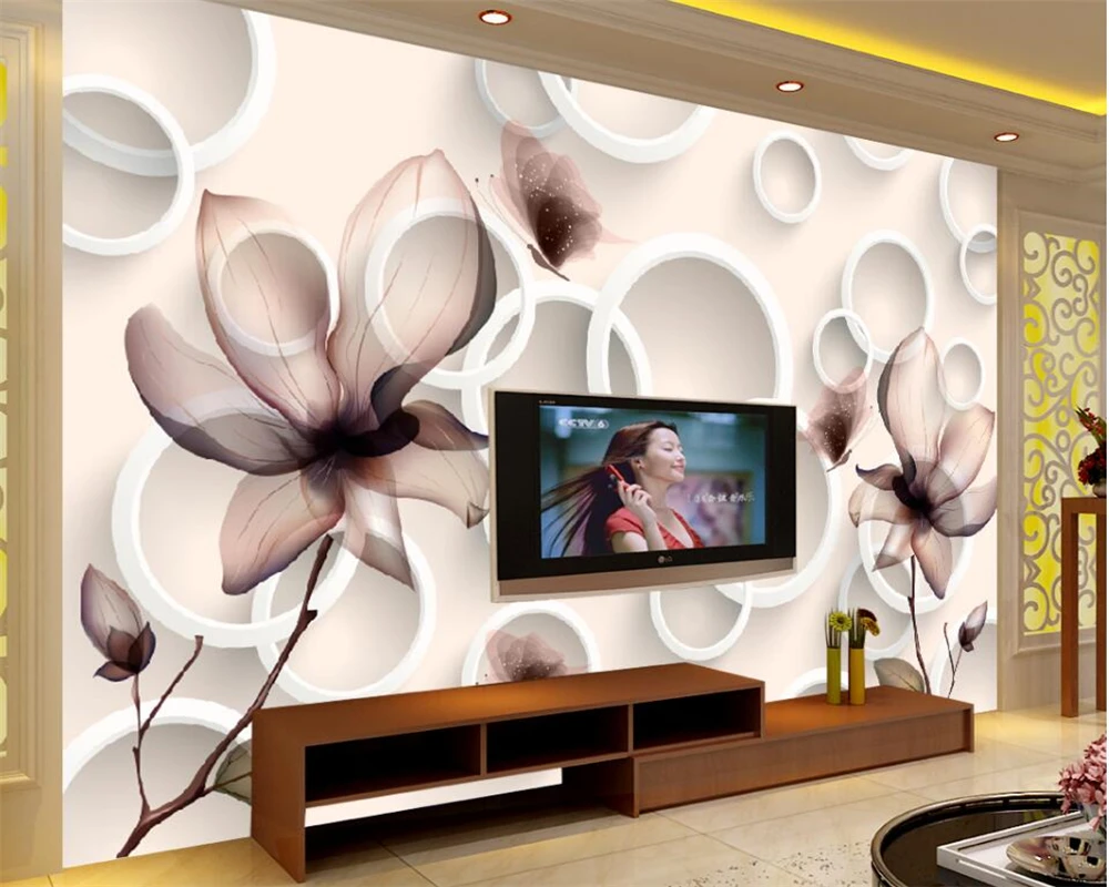 Beibehang wall paper Customize any size 3D wallpaper lily transparent flower circle fashion background wallpaper for walls 3 d