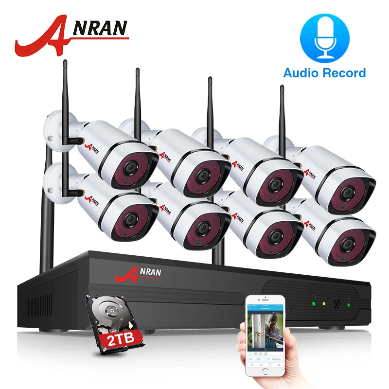 

ANRAN 8 Channel WIFI Home NightVisionSecurity Cameras System 1080P Surveillance DVR Kit with 8PCS CCTV Bullet IP Network Cameras