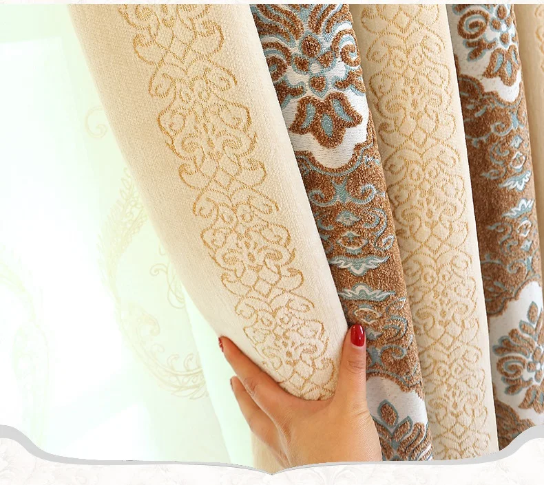 Thick Chenille Jacquard Curtains for Living Dining Room Bedroom Blackout Curtains Custom