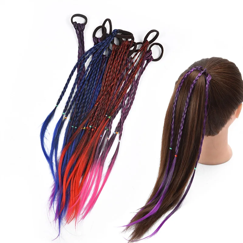 

Rainbow Color Headband Girls Hair band Colorful Wigs Ponytail Hair Ornament Crystal Elastic Hair Bands Hair Accessories Headwear