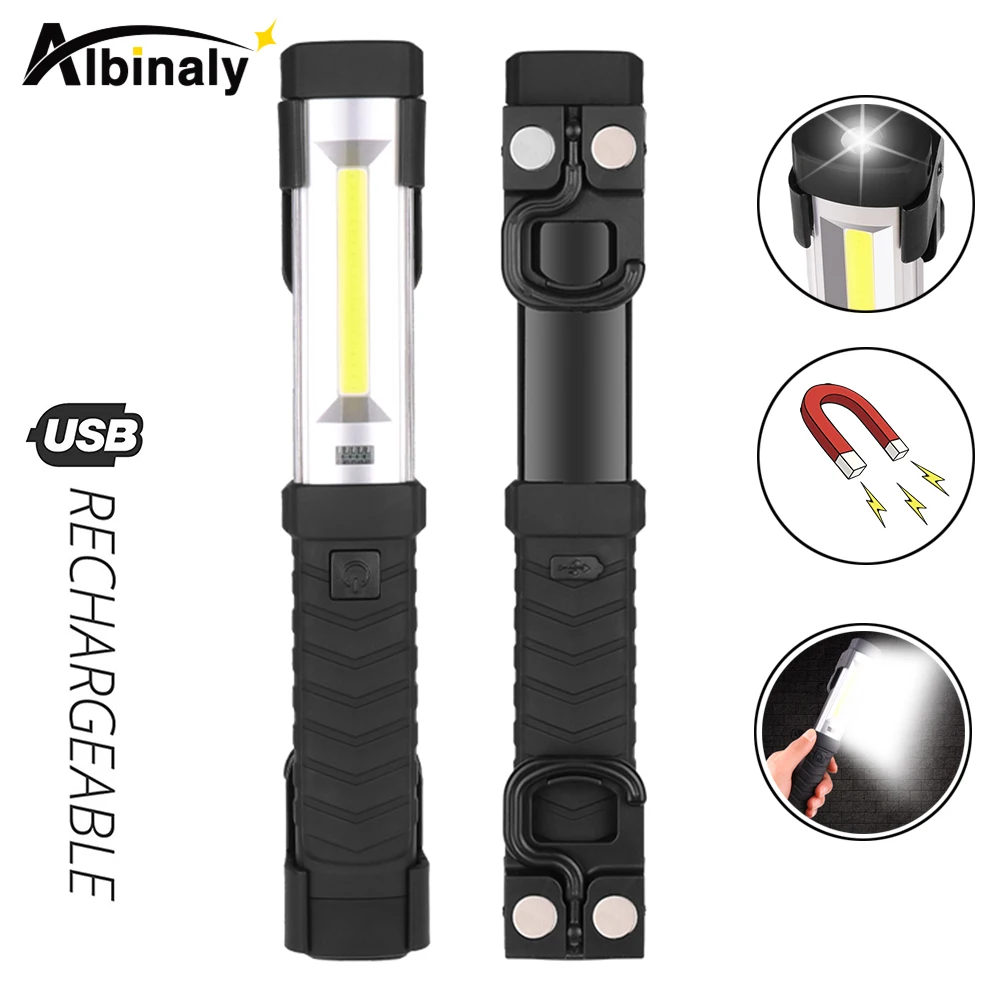 

USB Rechargeable COB work light Glare LED Flashlight With a powerful magnet and Hook Suitable for camping, maintenance,etc.