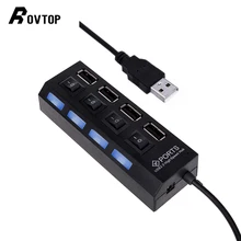 Rovtop 4 порта микро usb-хаб 2,0 USB высокоскоростной Разветвитель USB 2,0 концентратор светодиодный с переключателем ВКЛ/ВЫКЛ для планшета, ноутбука