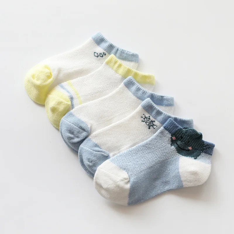 Celveroso/5 пар/лот, детские носки с героями мультфильмов летние детские носки дышащие хлопковые детские носки для мальчиков и девочек, тонкие носки - Цвет: Небесно-голубой