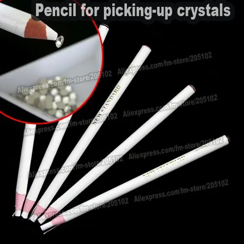 

12pcs/lot crystals pick-up pencil made of paper, wood crayon picking rhinestones up for DIY crystals stones accessories