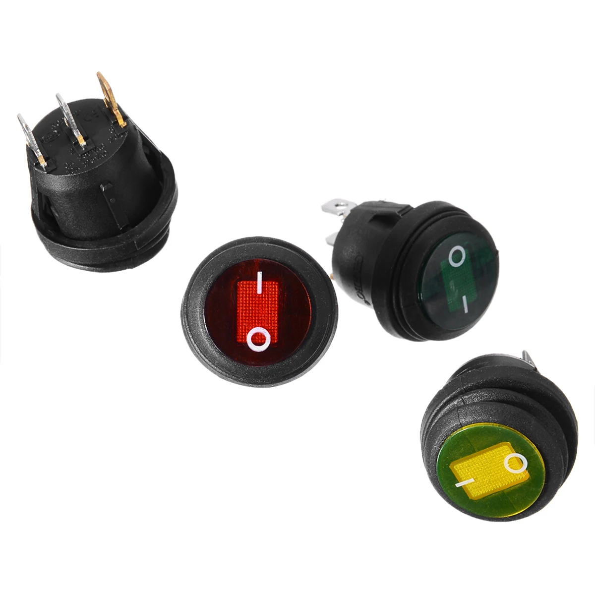4pcs Red Blue Green Orange ON/OFF Round Rocker Toggle Switch LED Push Button Switch 3PIN 12V 12A