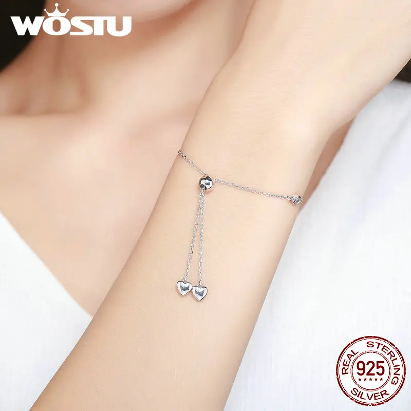 WOSTU New Design 100% 925 Sterling Silver Two Pattern Chain Bracelet For Women Sterling-Silver-Jewelry DIY Gift CQB032