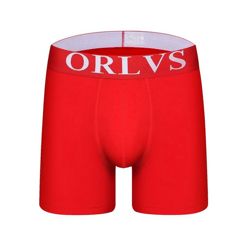 Красный ORLVS, фирменное Мужское нижнее белье, боксеры, Длинные мужские боксеры, мужские Трусы-слипы, Calzoncillos, мужские трусы, Hombre Boxershorts, Брендовые мужские трусы - Цвет: Красный