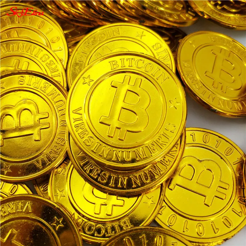 50pcs 44mm Plastic Gold Bitcoin Coin Home Decor Ornaments Non-currency Coins Baby Kids Game Props 7ZHH264